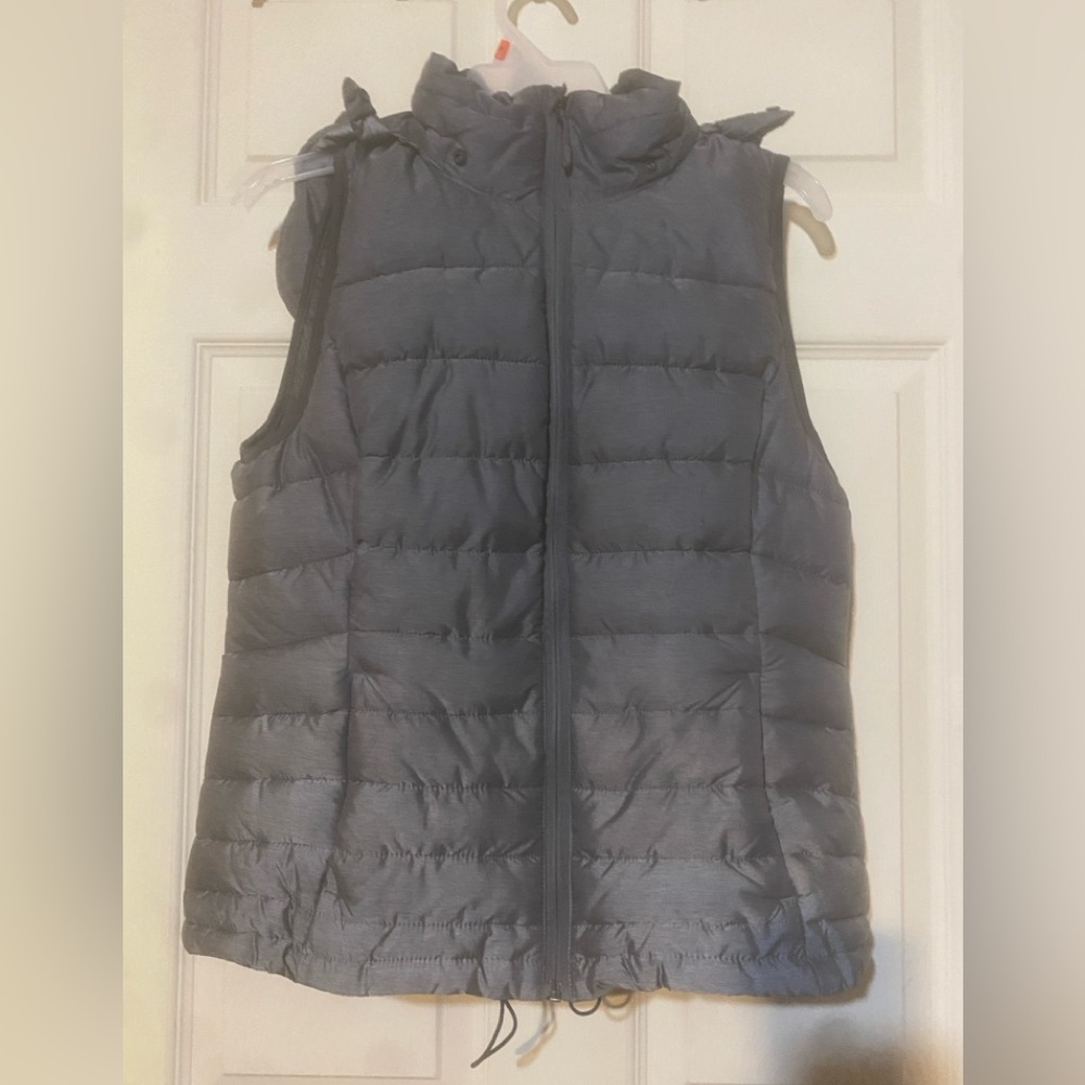 Silver Puffy Vest with Detachable Hood